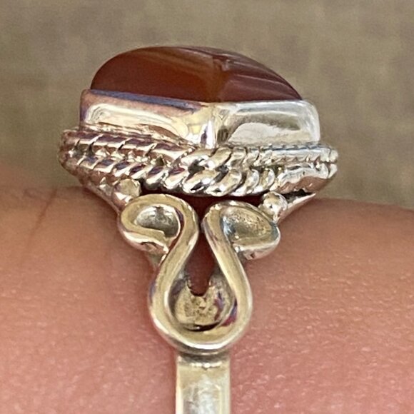 Ring Size 8 Red Orange Carnelian Diamond Cabochon Smooth Sterling Silver 925 Wom - Picture 2 of 8